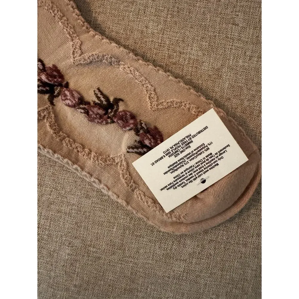 Free People Floral Embroidery Pink Socks NWT